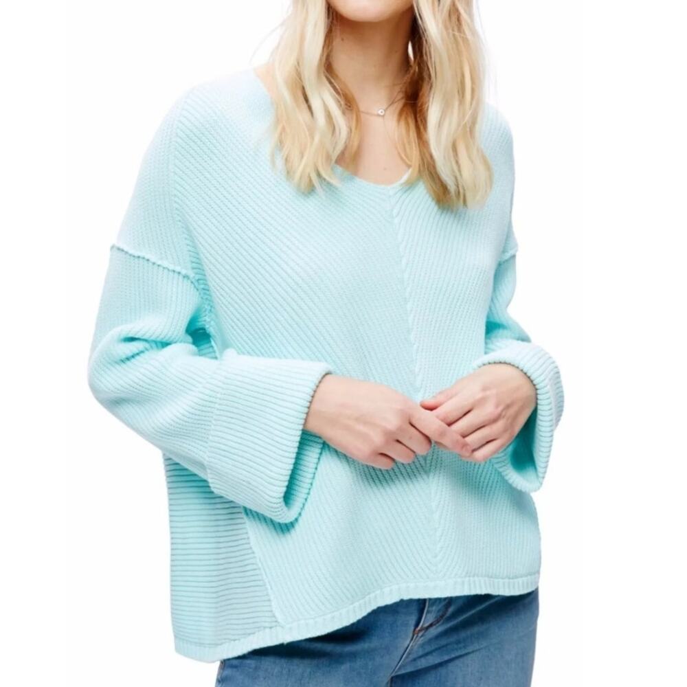Free People La Brea rib knit oversized v-neck big cuffs‎ sweater woman's size XS
